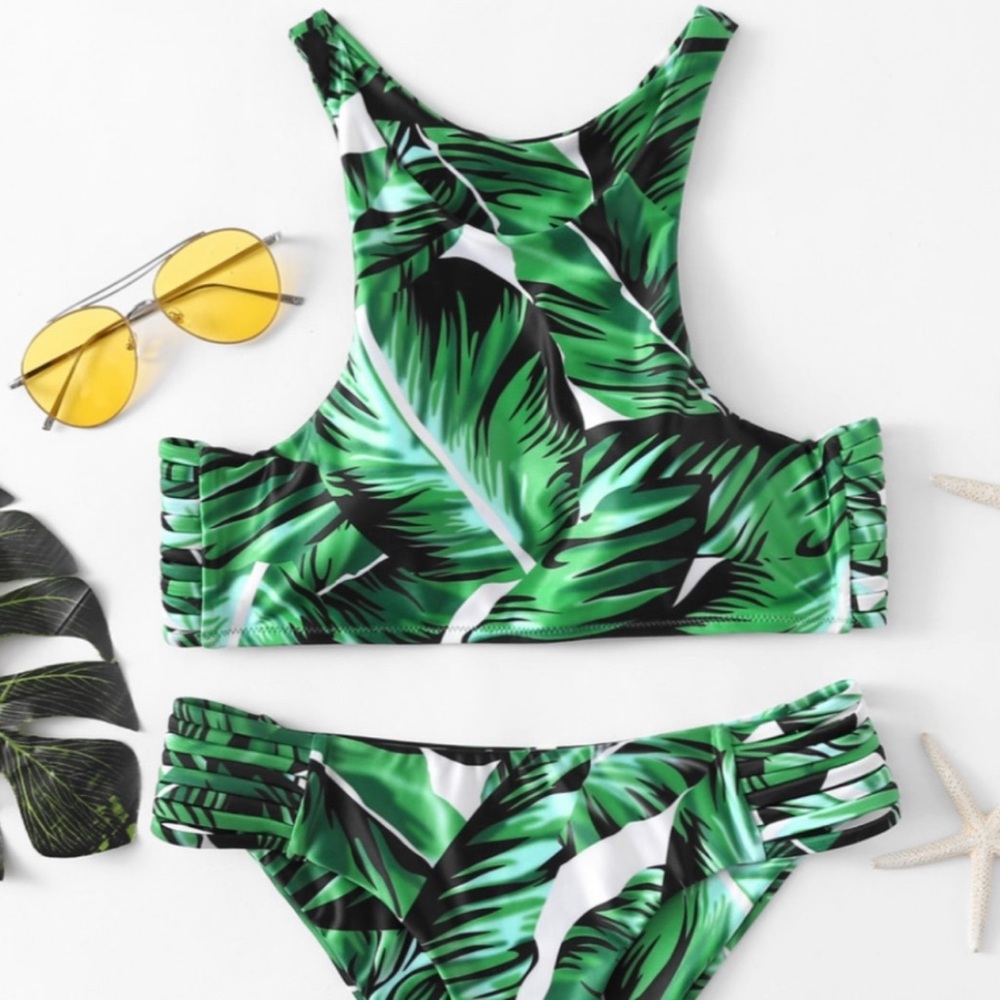Tropical Leaf Print Bikini Set